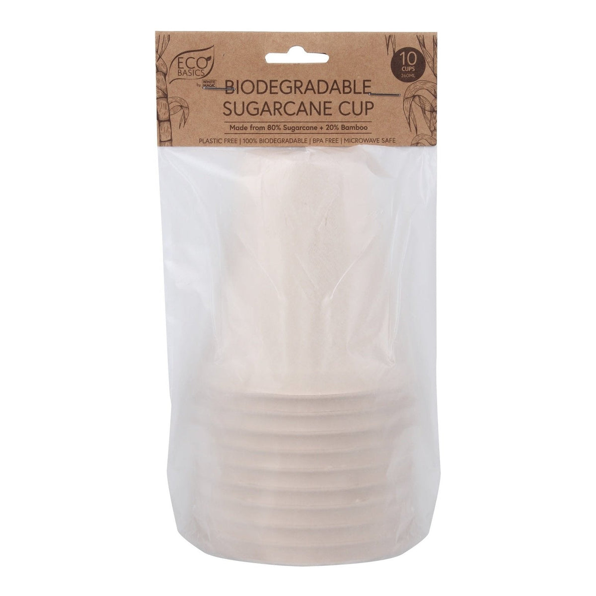 White Magic Eco Basics Bio Sugarcane Cup 10Pk (SINGLE) - Cutprice Online