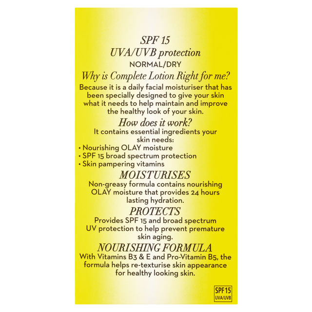 Olay Complete UV Protection Moisturiser Lotion Normal/Dry SPF15 150mL - Cutprice Online