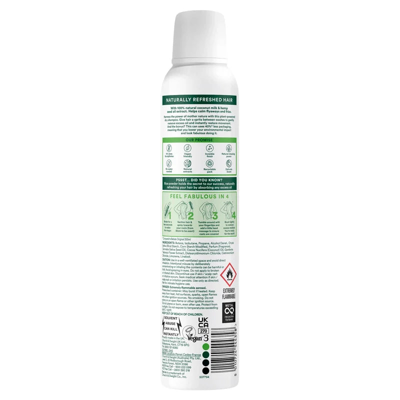 Batiste Naturally Dry Shampoo Coconut Milk & Hemp Seed Oil 200ml - Cutprice Online