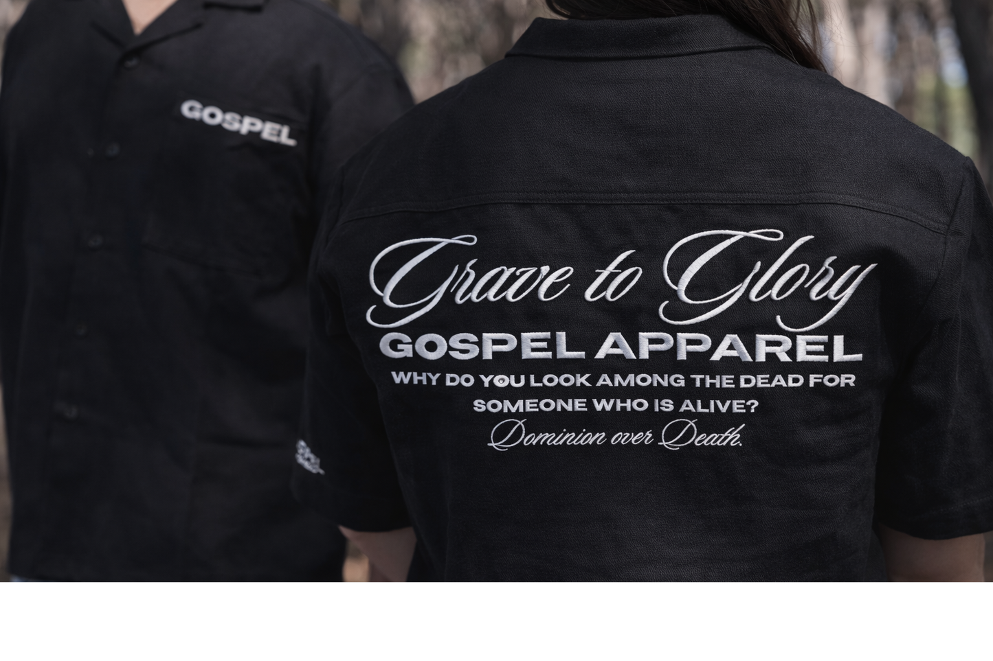 GOSPEL APAREL - BLACK GRAVE TO GLORY BUTTON UP