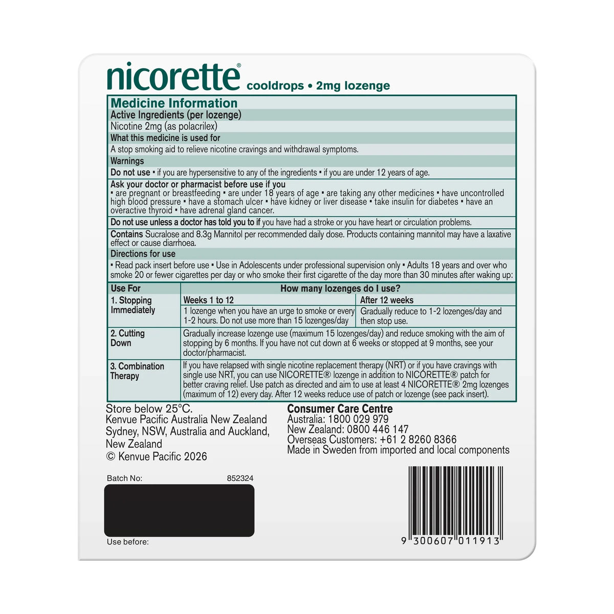 Nicorette Regular Strength Cooldrops Nicotine Lozenge Icy Mint 160 Lozenges