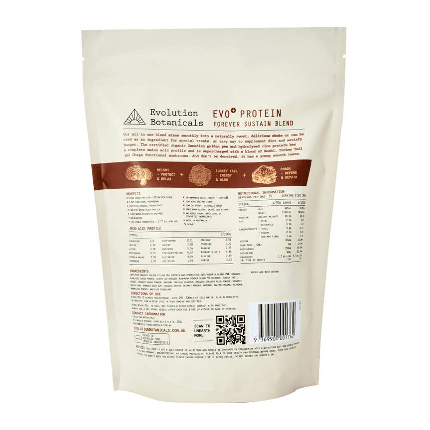 EVOLUTION BOTANICALS EVO Protein Forever Sustain Blend Smooth Chocolate 450g EVOLUTION BOTANICALS