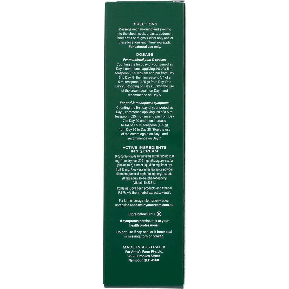 Anna's Wild Yam Cream (Her) Menstrual & Menopausal Symptoms 100g Tube ANNA'S