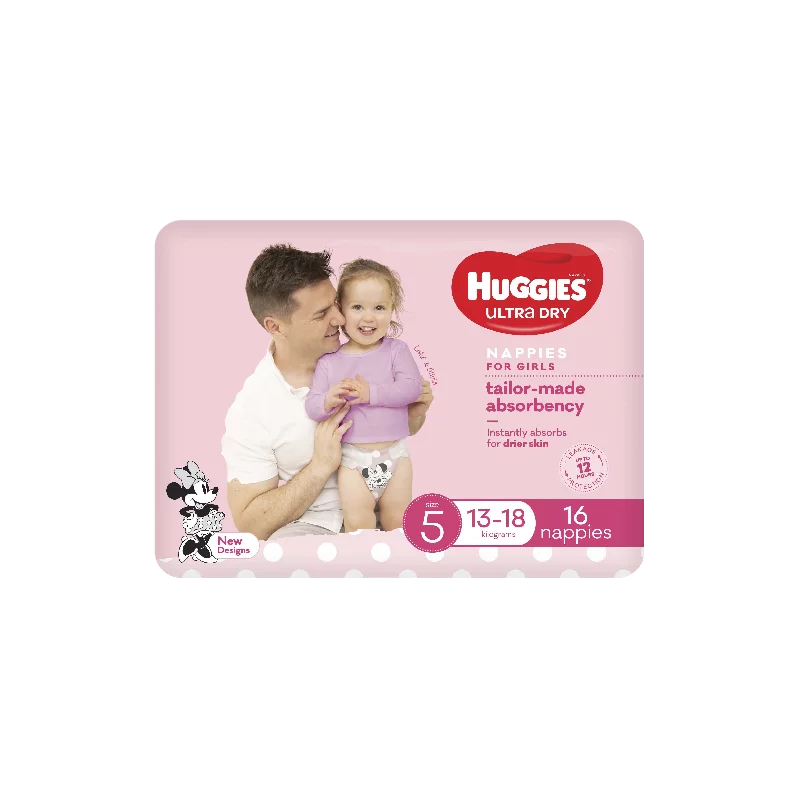 Huggies Ultra Dry Nappies Girl Size 5 (13-18kg) 16 Pack - Cutprice Online