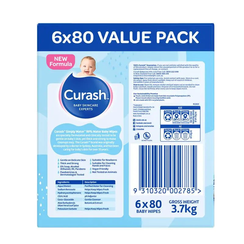 CURASH WATER WIPES 6X80 PK - Cutprice Online