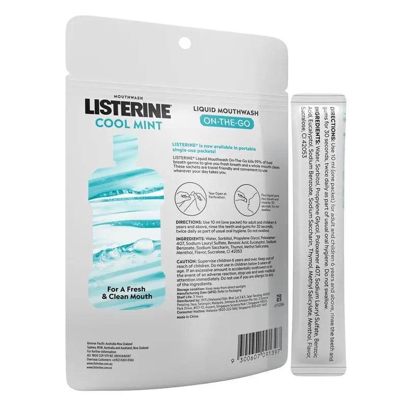 Listerine Liquid Mouthwash On-The-Go Cool Mint 10mL x 15 Sachets