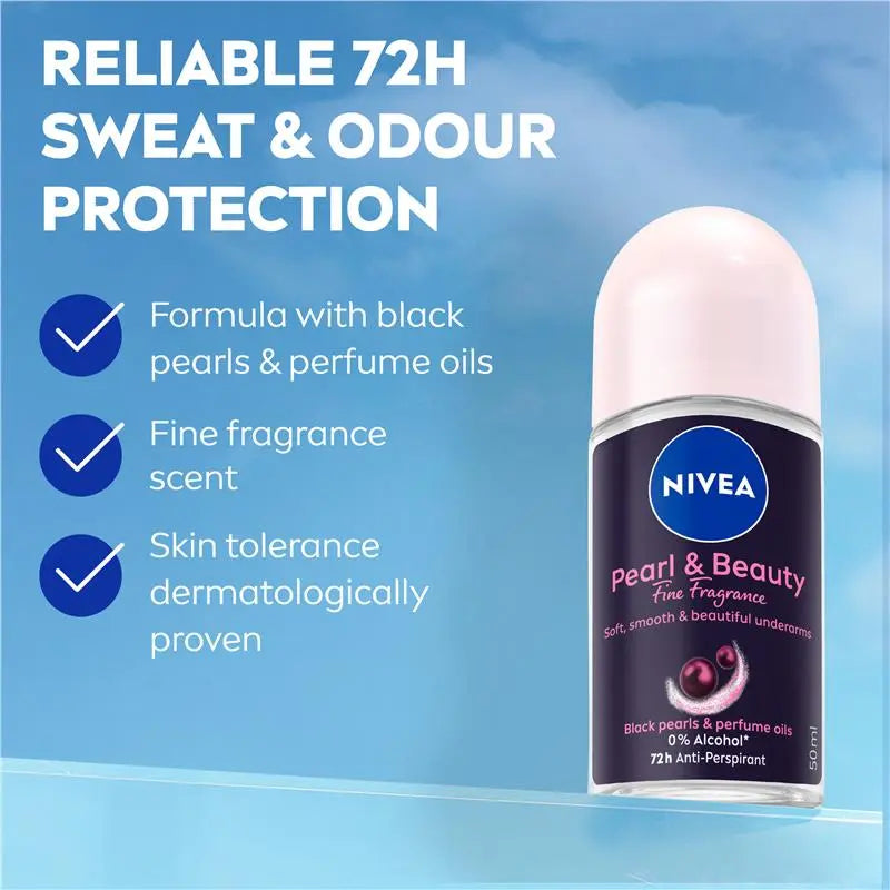 Nivea Pearl & Beauty Fine Fragrance Black Pearls Roll On Deodorant 72H Protection 50ml