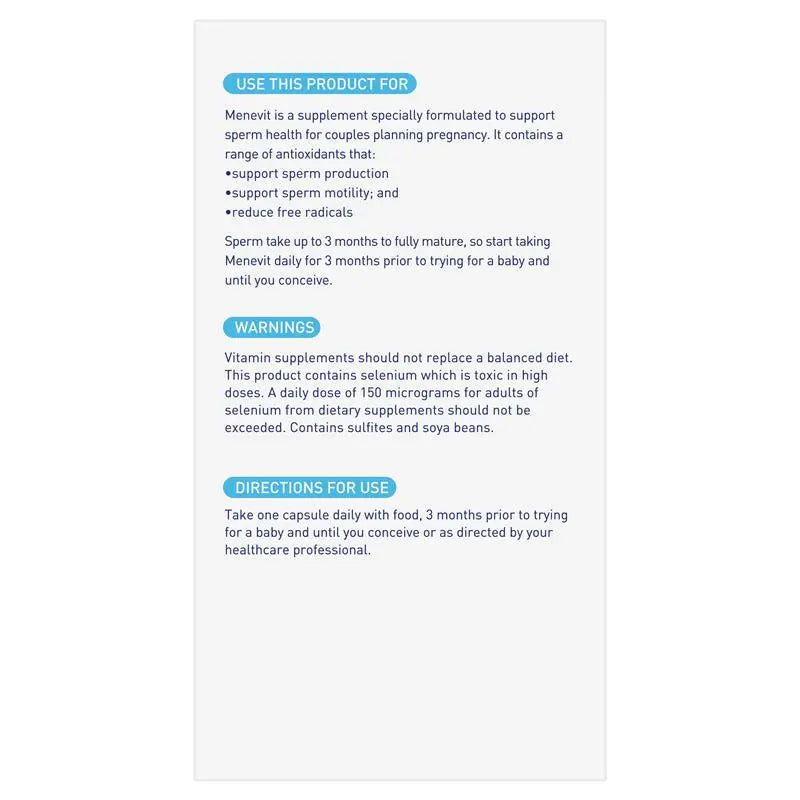 Menevit Pre-conception Sperm Health 90 Capsules