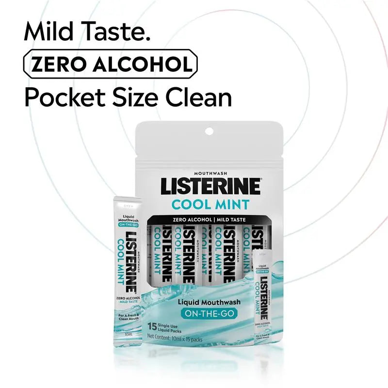 Listerine Liquid Mouthwash On-The-Go Cool Mint 10mL x 15 Sachets