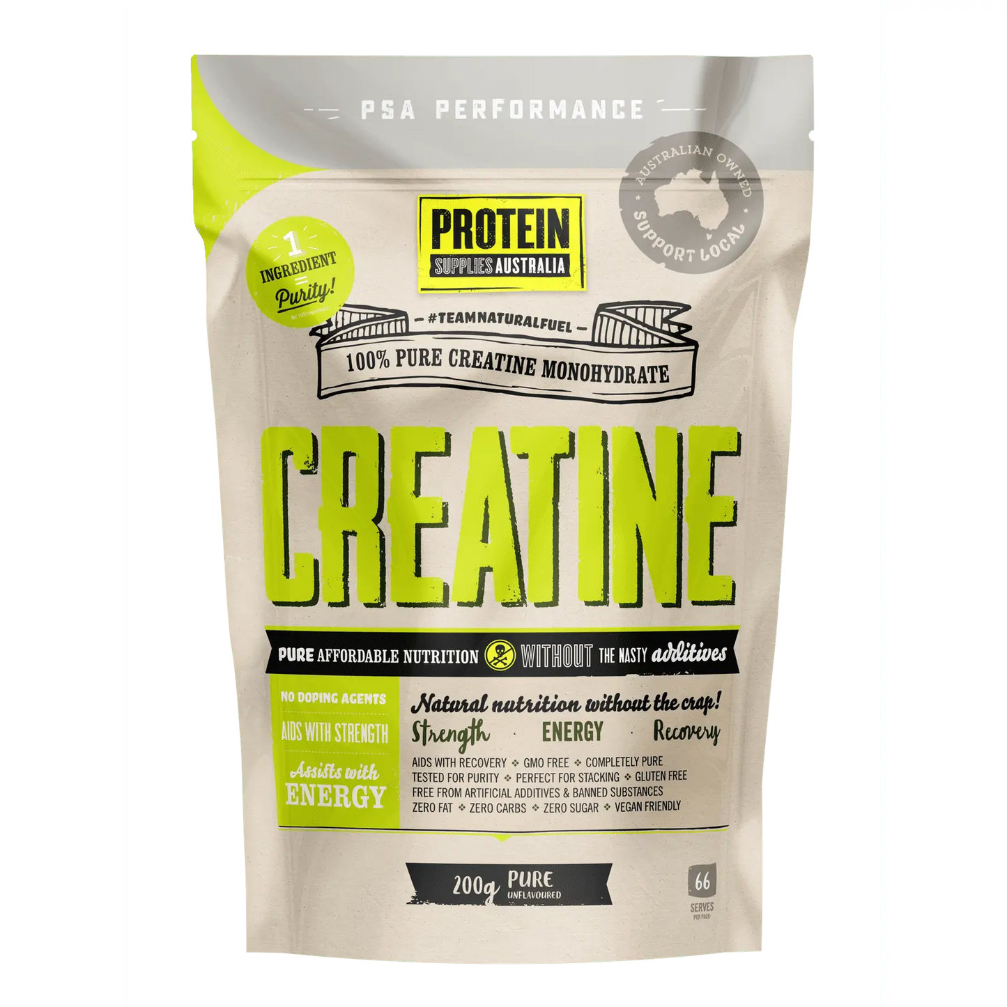 PROTEIN SUPPLIES AUSTRALIA Creatine (Monohydrate) Pure 200g PROTEIN SUPPLIES AUSTRALIA