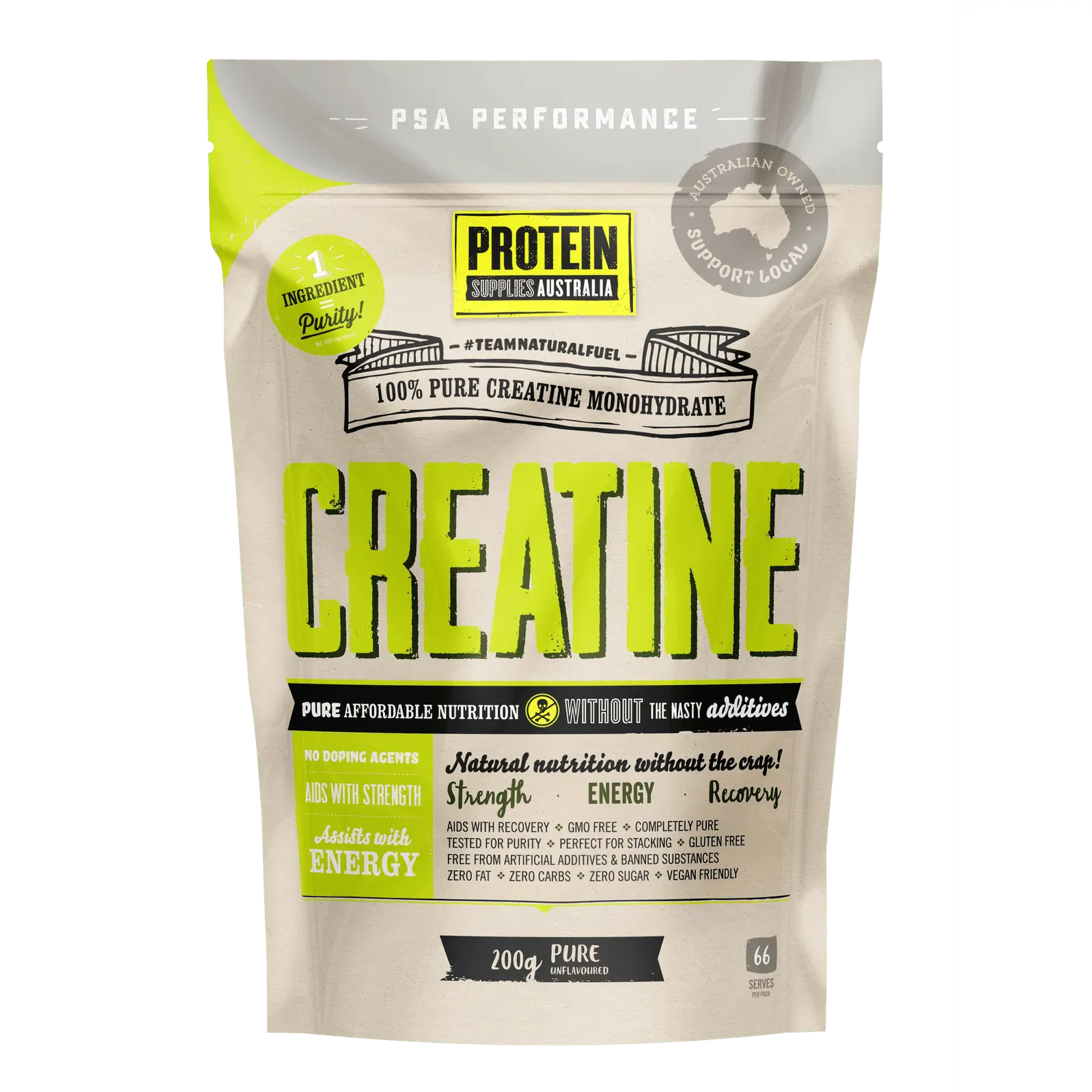 PROTEIN SUPPLIES AUSTRALIA Creatine (Monohydrate) Pure 200g PROTEIN SUPPLIES AUSTRALIA