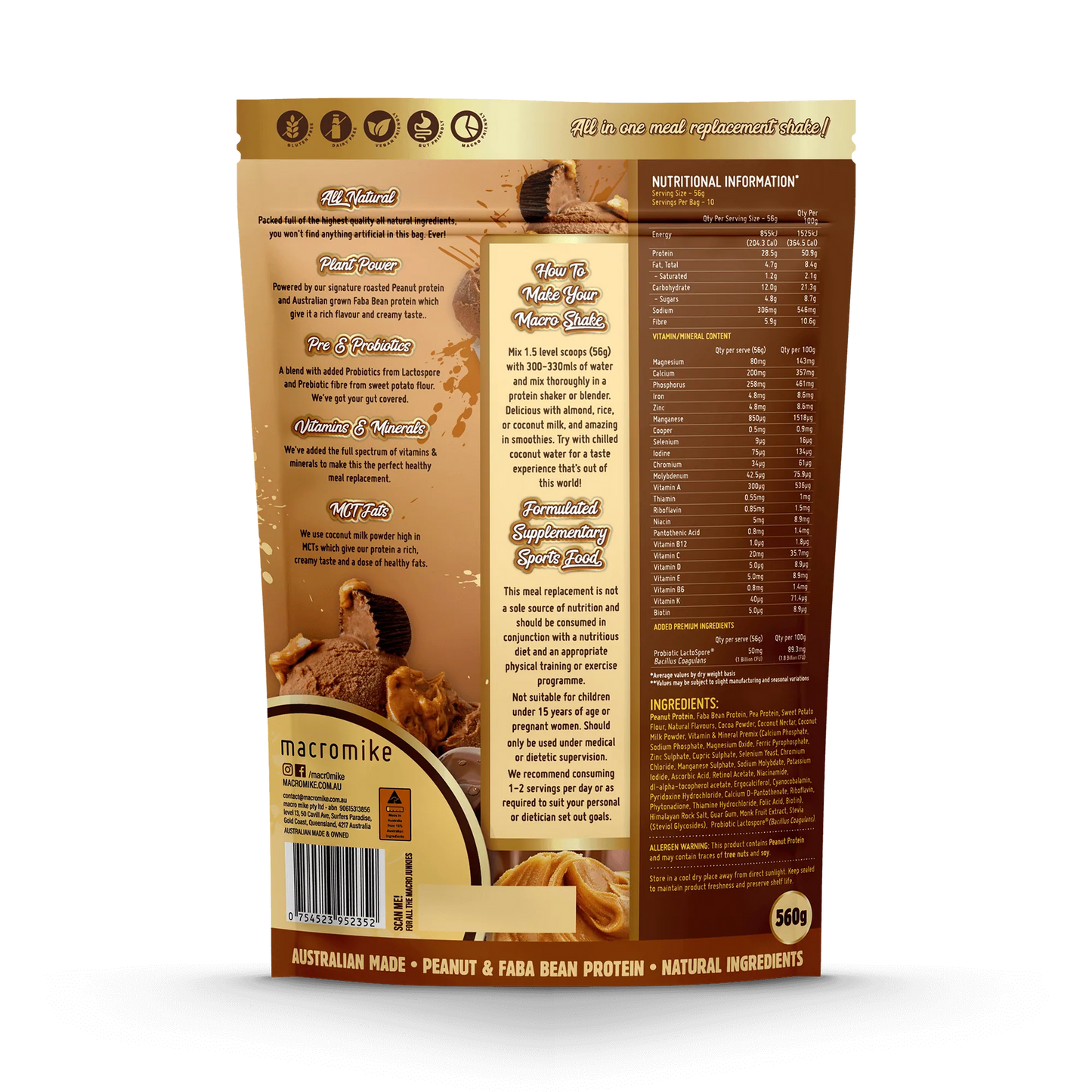 Macro Mike The Macro Shake Meal Replacement Choc PB Swirl 560g MACRO MIKE