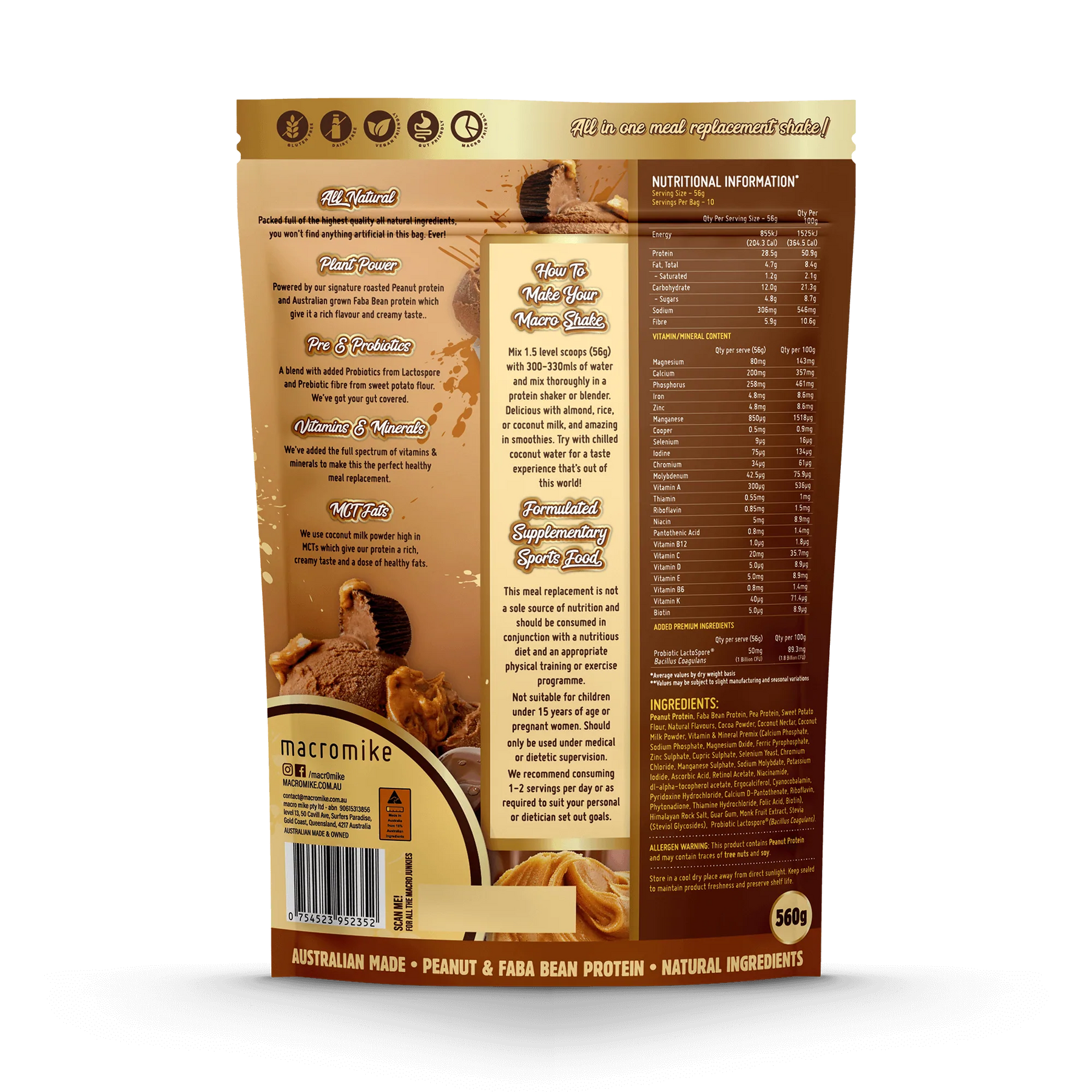Macro Mike The Macro Shake Meal Replacement Choc PB Swirl 560g MACRO MIKE