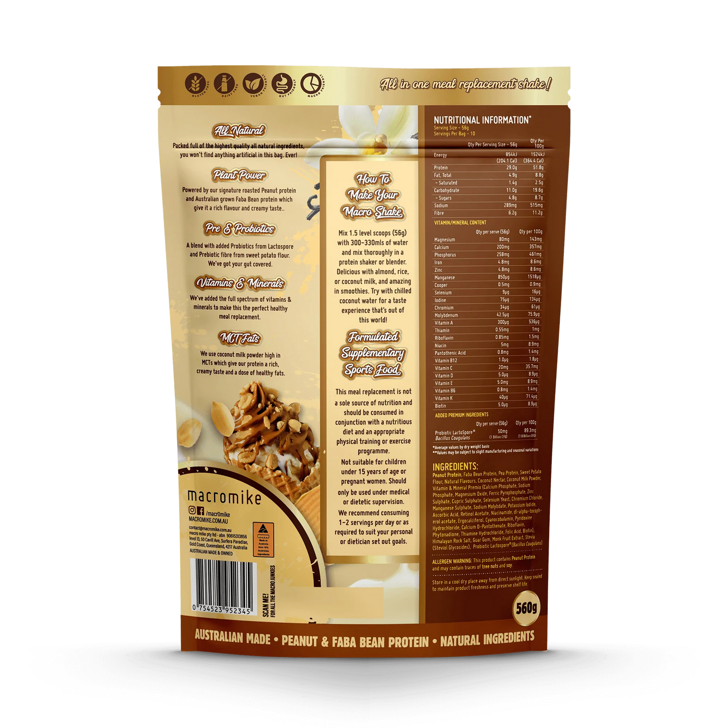 Macro Mike The Macro Shake Meal Replacement PB Vanilla Ice Cream 560g MACRO MIKE