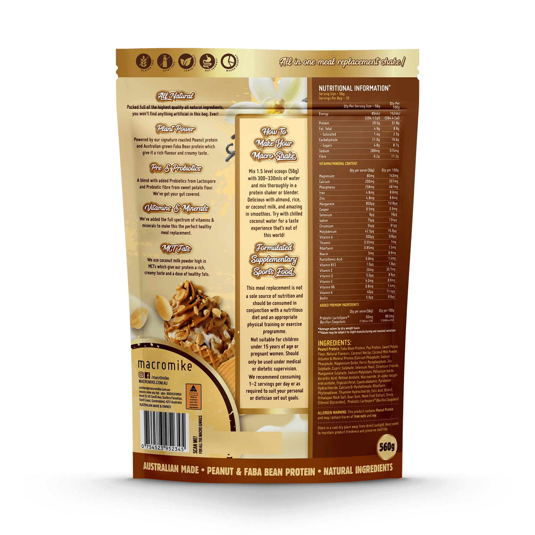 Macro Mike The Macro Shake Meal Replacement PB Vanilla Ice Cream 560g MACRO MIKE