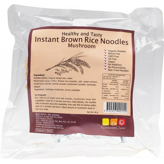 NUTRITIONIST CHOICE Instant Brown Rice Noodles Mushroom 60g - Cutprice Online