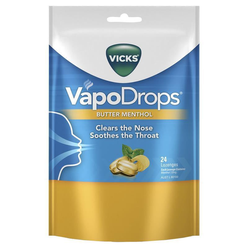 Vicks VapoDrops Butter Menthol Lozenges 24 Pack - Cutprice Online