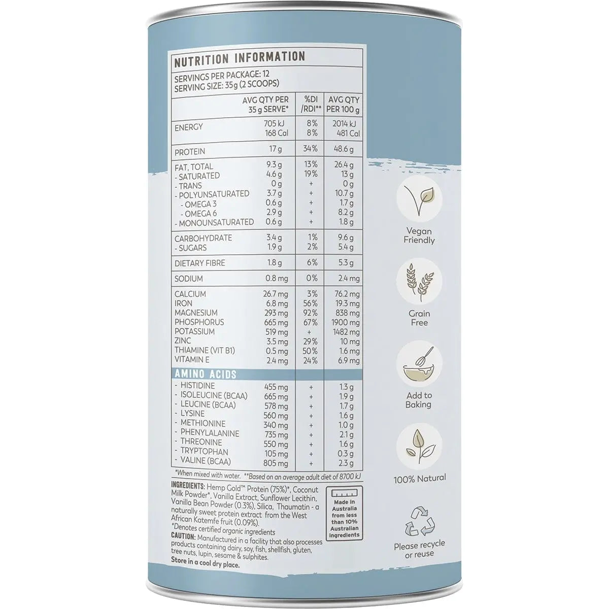 ESSENTIAL HEMP Organic Hemp Protein Vanilla 420g ESSENTIAL HEMP