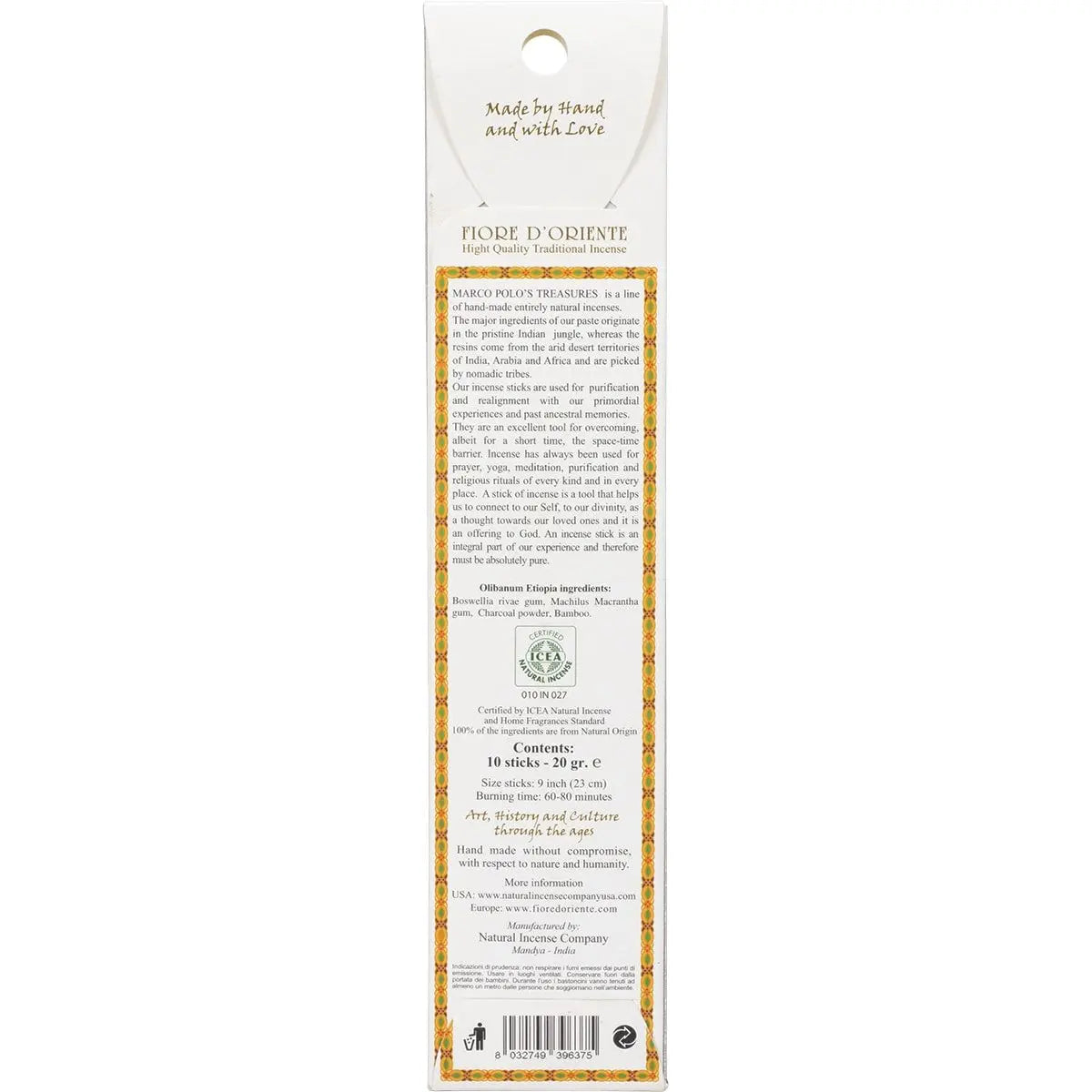 MARCO POLO'S TREASURES Incense Sticks Olibanum Etiopia 10 MARCO POLO