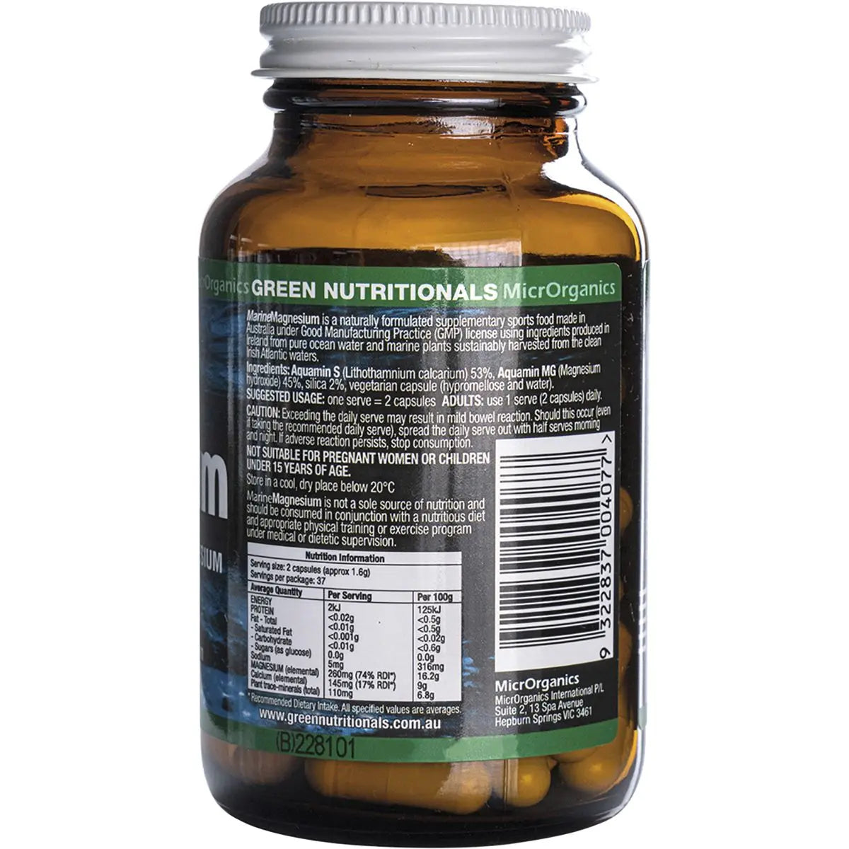 Green Nutritionals Marine Magnesium Vegan Capsules (260mg) 60 GREEN NUTRITIONALS