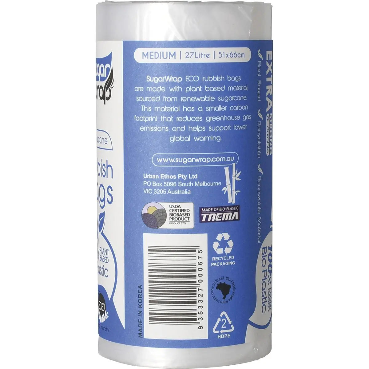 SUGARWRAP Eco Rubbish Bags Made From Sugarcane - Medium 27L 30 SUGARWRAP
