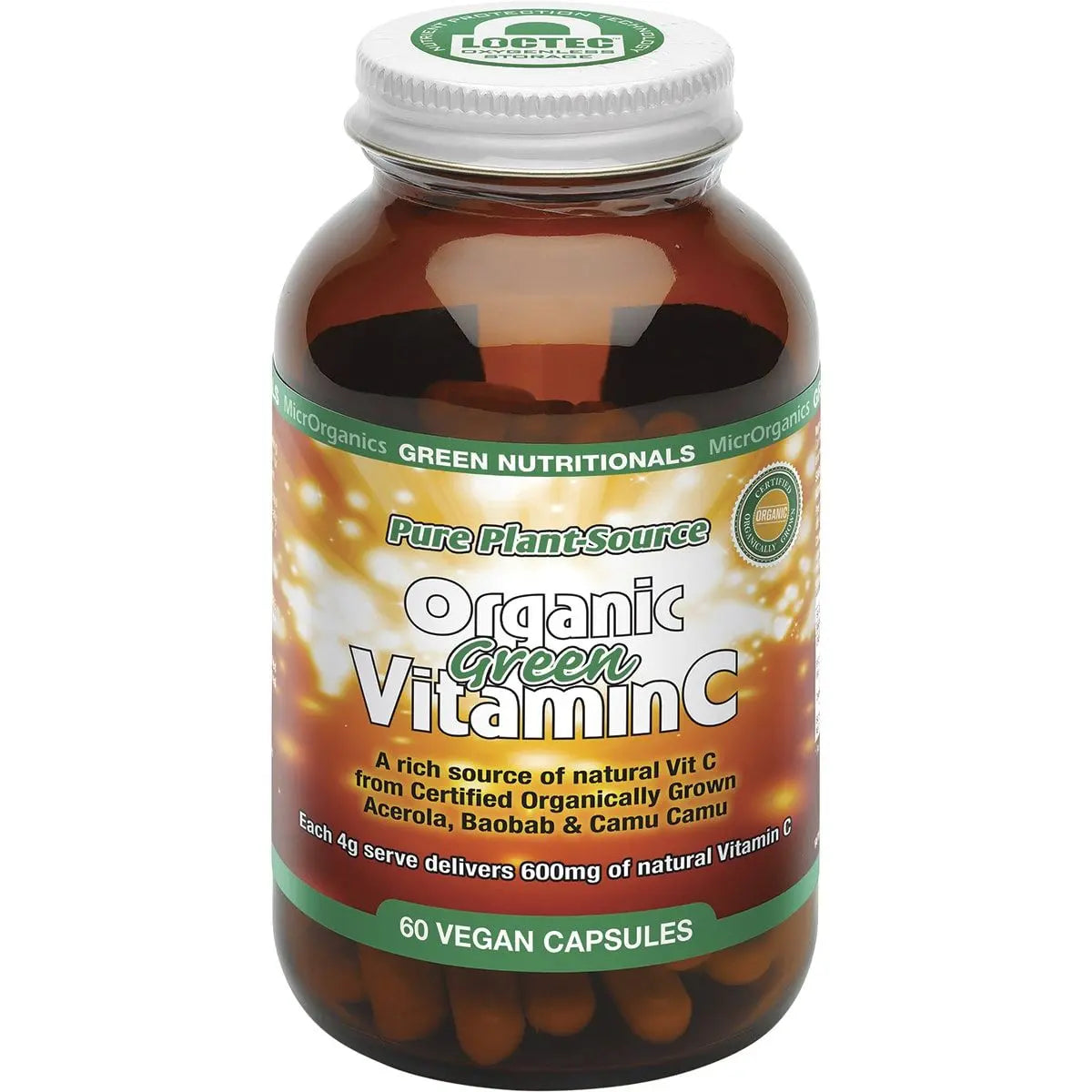 GREEN NUTRITIONALS Organic Green Vitamin C Vegan Capsules (600mg) 60 GREEN NUTRITIONALS