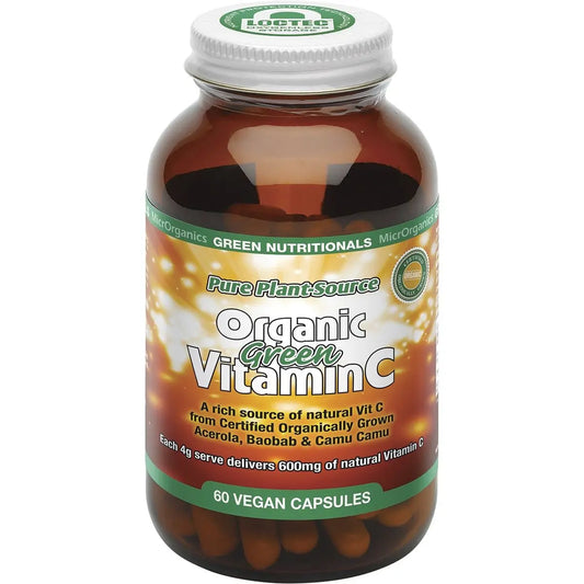 GREEN NUTRITIONALS Organic Green Vitamin C Vegan Capsules (600mg) 60 GREEN NUTRITIONALS