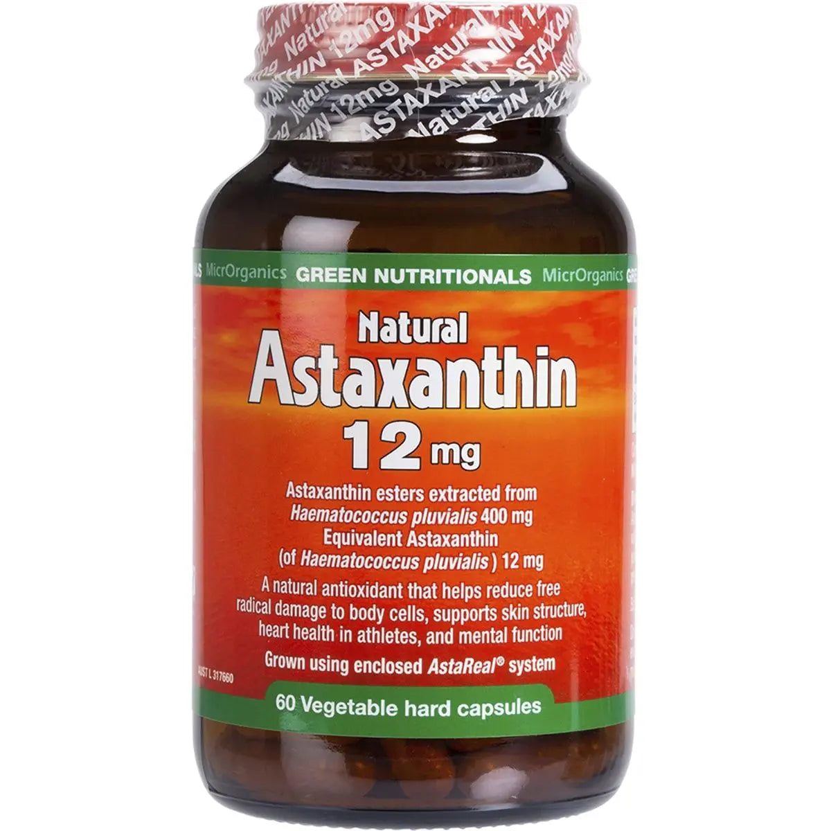 GREEN NUTRITIONALS Natural Astaxanthin Vegan Capsules (12mg) 60 GREEN NUTRITIONALS