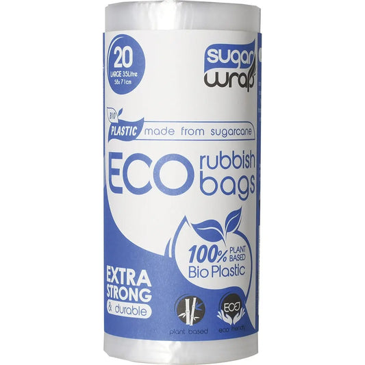 SUGARWRAP Eco Rubbish Bags Made From Sugarcane - Large 35L 20 SUGARWRAP