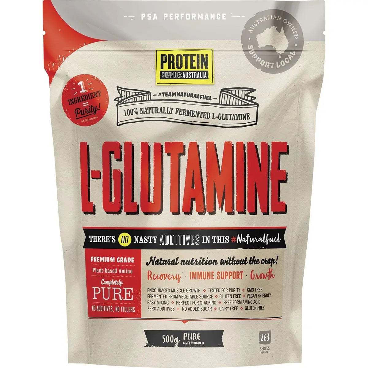 PROTEIN SUPPLIES AUSTRALIA L-Glutamine (Plant-based) Pure 500g PROTEIN SUPPLIES AUSTRALIA
