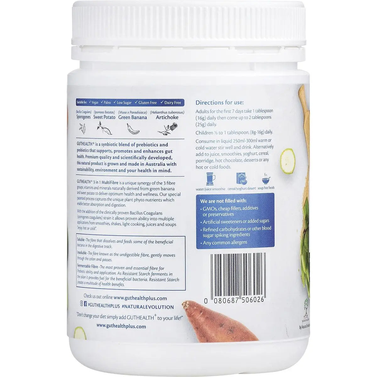 NATURAL EVOLUTION Gut Health+ Prebiotics + Probiotics 3-in-1 Multifibre - 400g GUTHEALTH+