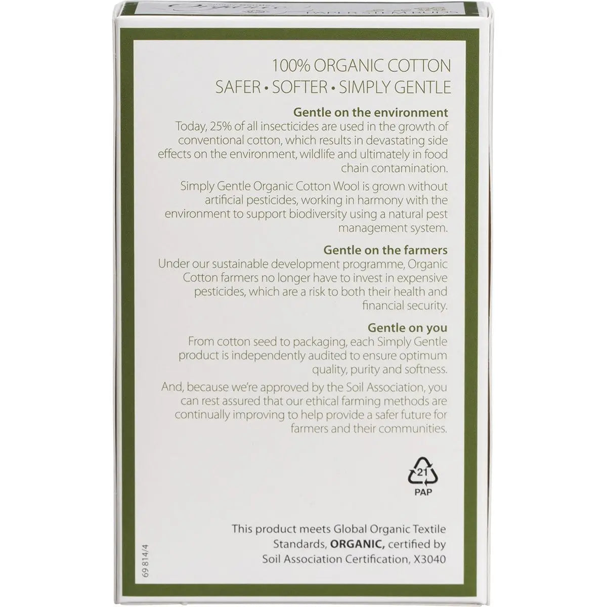 SIMPLY GENTLE ORGANIC Paper Stem Buds 100% Organic Cotton Tips 200 SIMPLY GENTLE