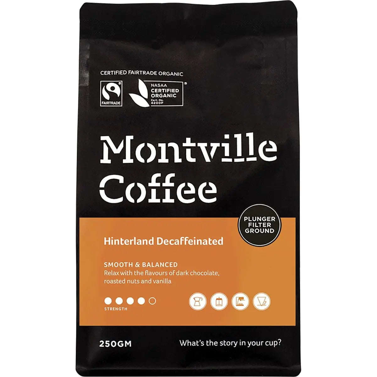 Montville COFFEE Decaf Coffee Ground (Plunger) Hinterland Blend 250g MONTVILLE