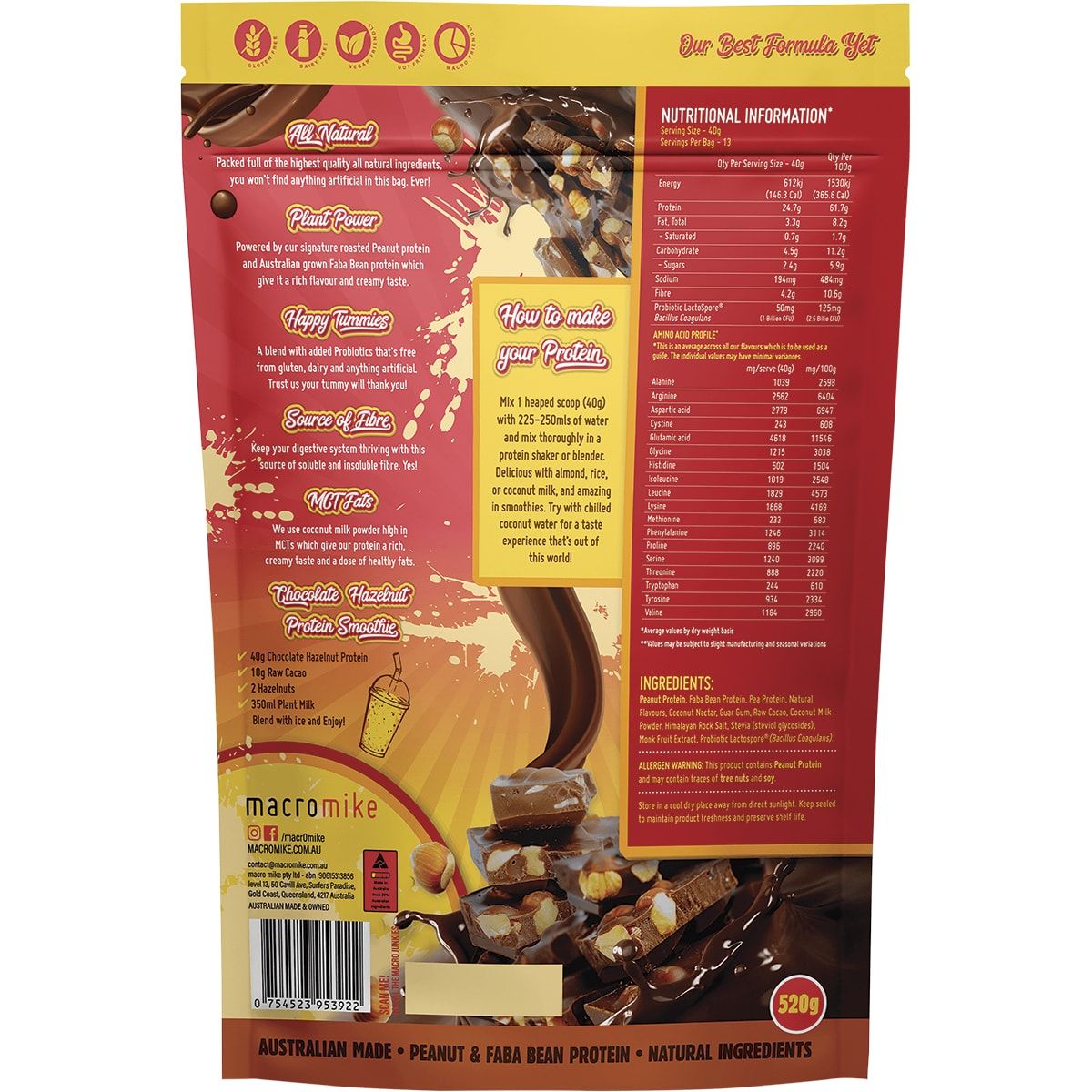MACRO MIKE Peanut Plant Protein Chocolate Hazelnut 520g MACRO MIKE