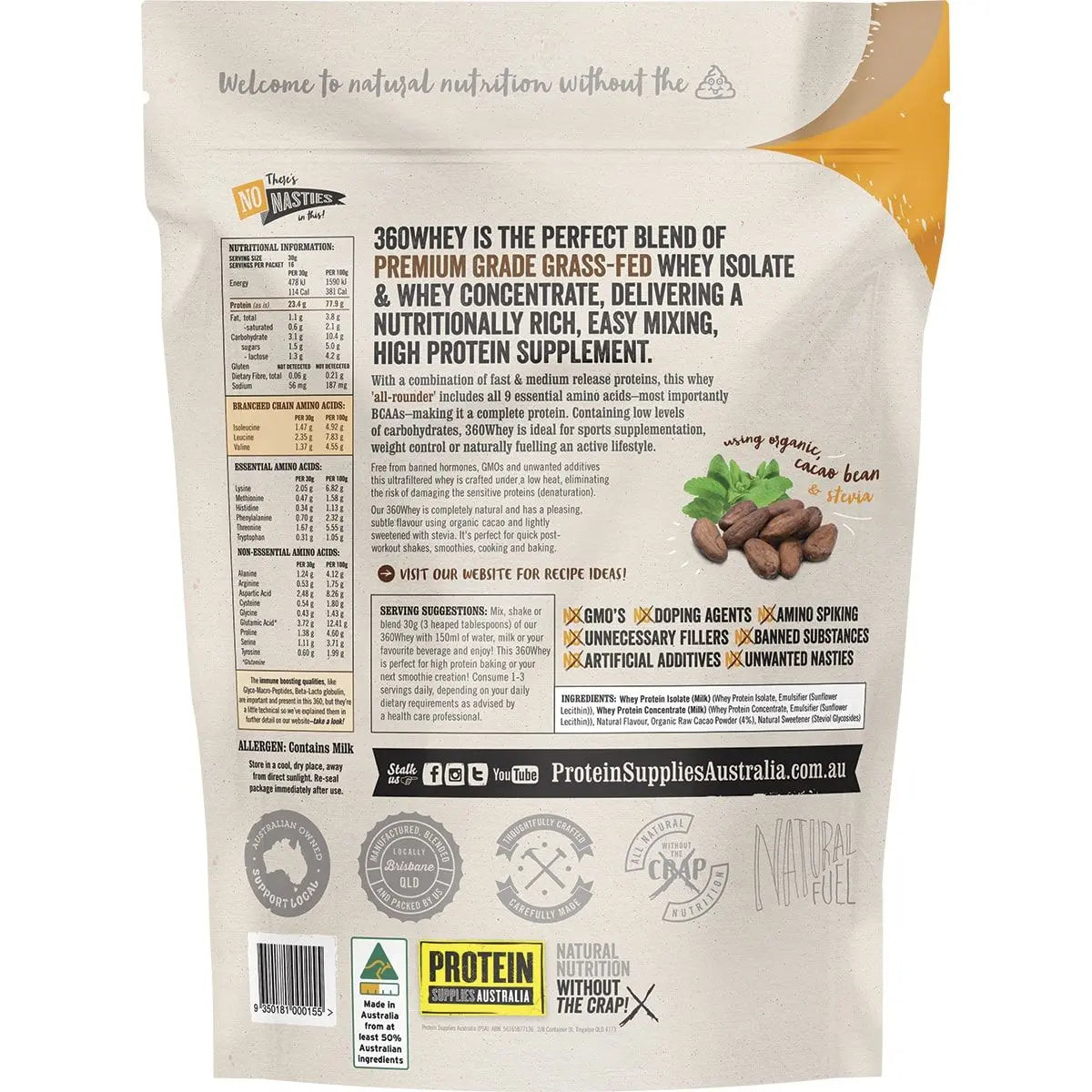 PROTEIN SUPPLIES AUSTRALIA 360Whey (WPI+WPC Combo) Chocolate 500g PROTEIN SUPPLIES AUSTRALIA