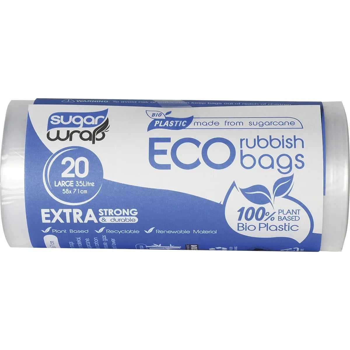 SUGARWRAP Eco Rubbish Bags Made From Sugarcane - Large 35L 20 SUGARWRAP