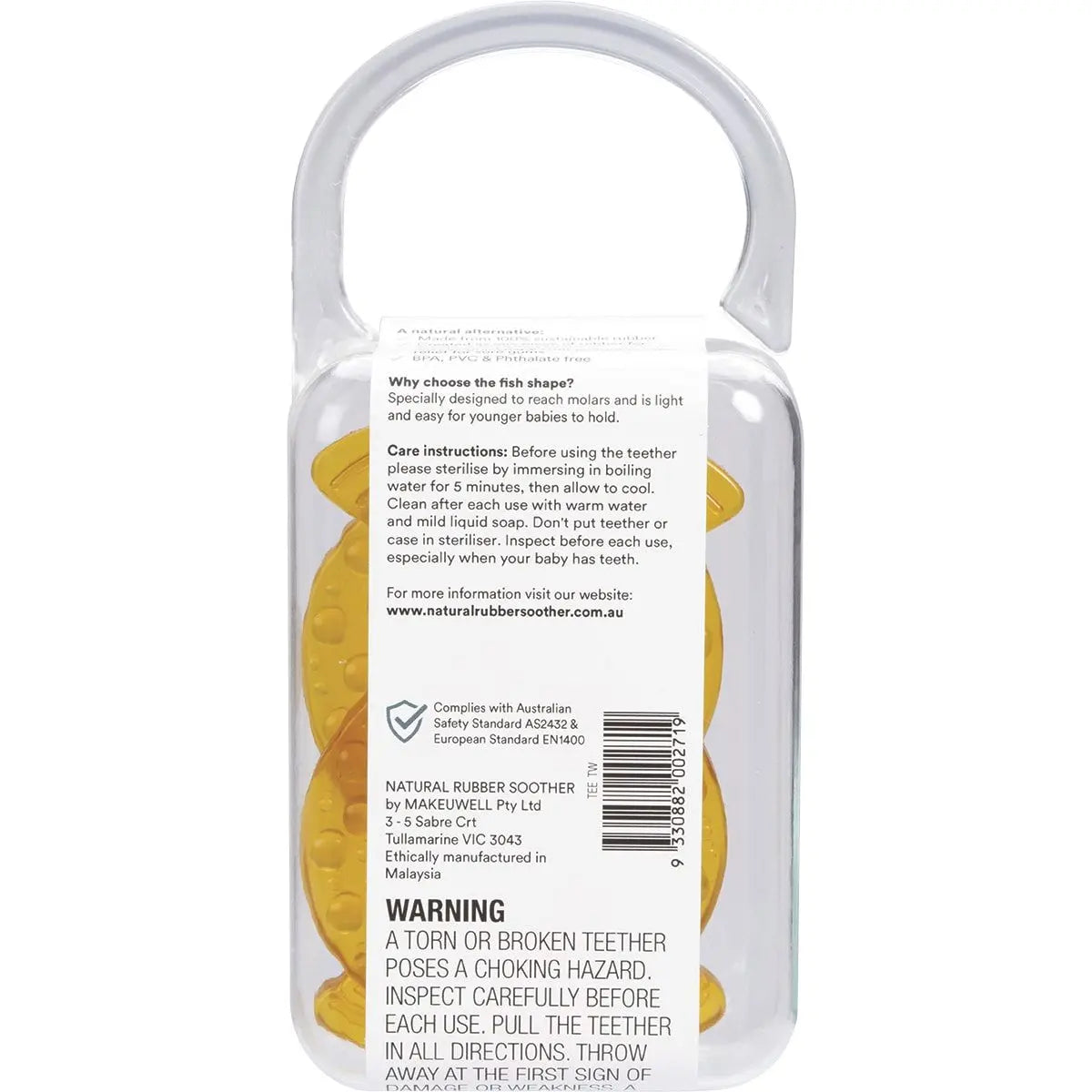 NATURAL RUBBER SOOTHERS Teether - Twin Pack Fish 2 NATURAL RUBBER
