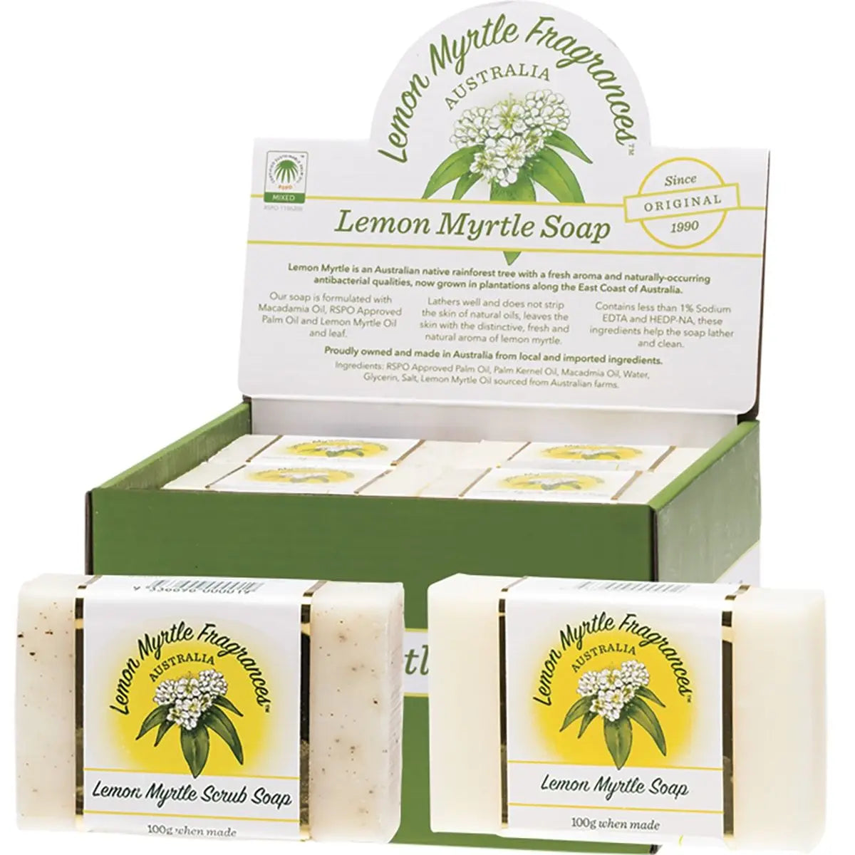 Lemon Myrtle Fragrances Soap Mixed - Plain & Exfoliant 24x100g LEMON MYRTLE