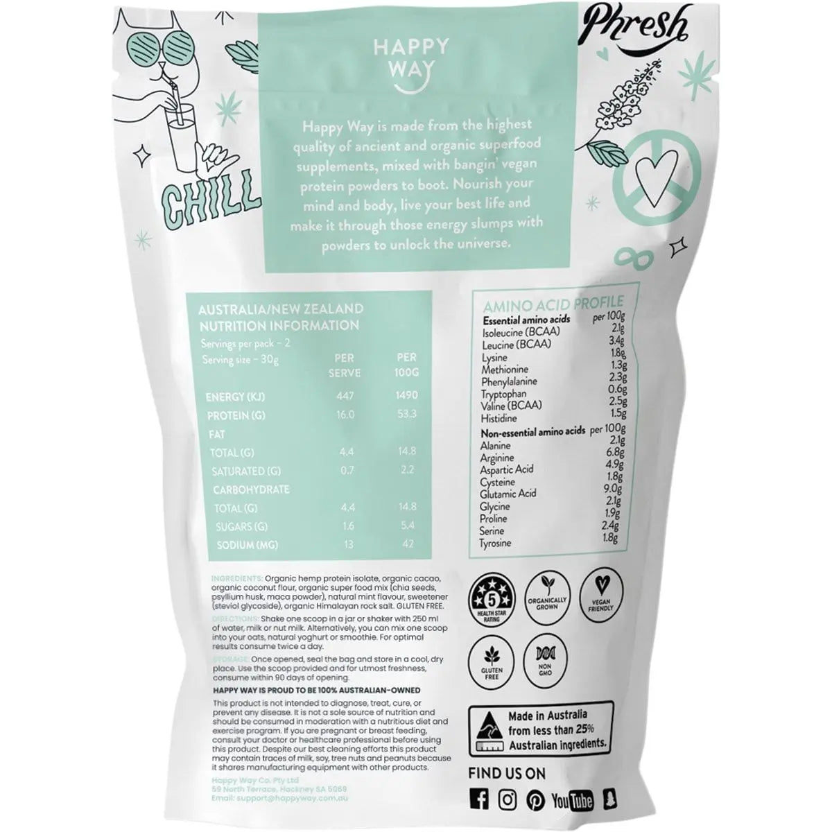 HAPPY WAY Hemp Protein Powder Cacao Mint 60g 6PK HAPPY WAY