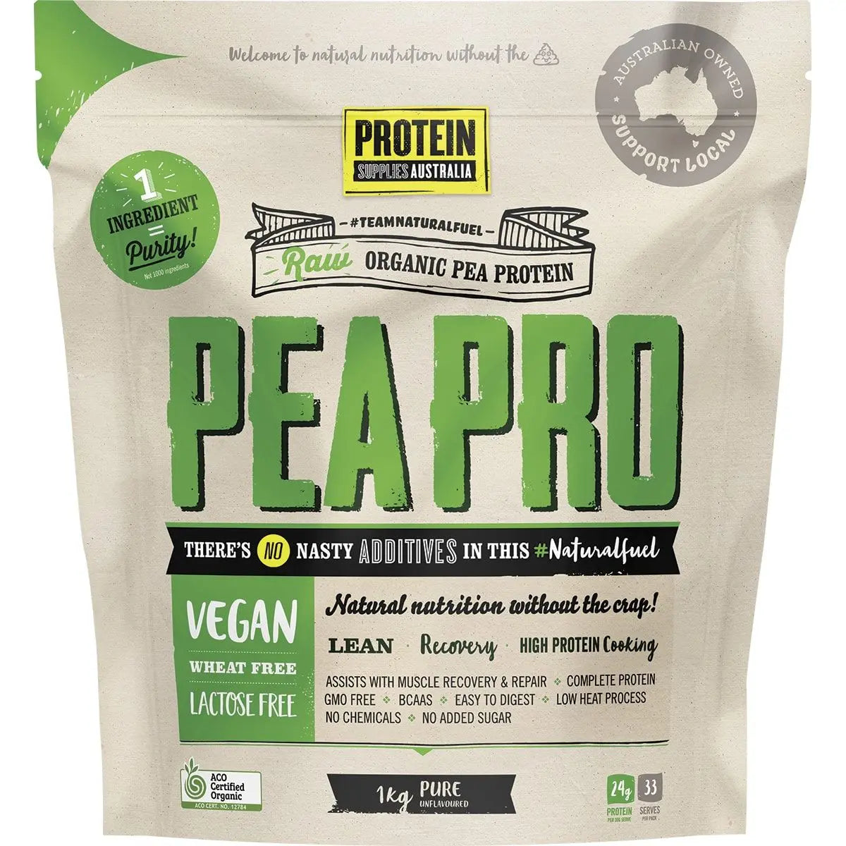 PROTEIN SUPPLIES AUSTRALIA PeaPro (Raw Pea Protein) Pure 1kg PROTEIN SUPPLIES AUSTRALIA
