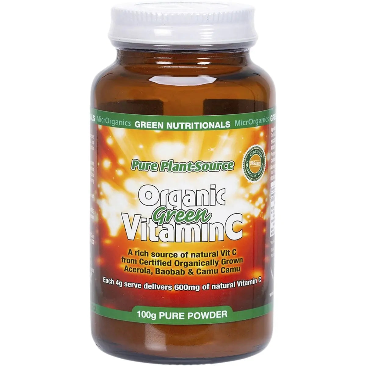 Green Nutritionals Organic Green Vitamin C Powder (600mg) 100g GREEN NUTRITIONALS