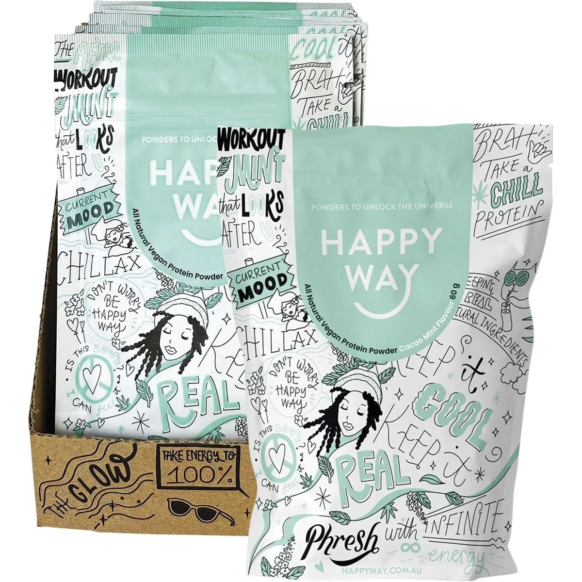 HAPPY WAY Hemp Protein Powder Cacao Mint 60g 6PK HAPPY WAY