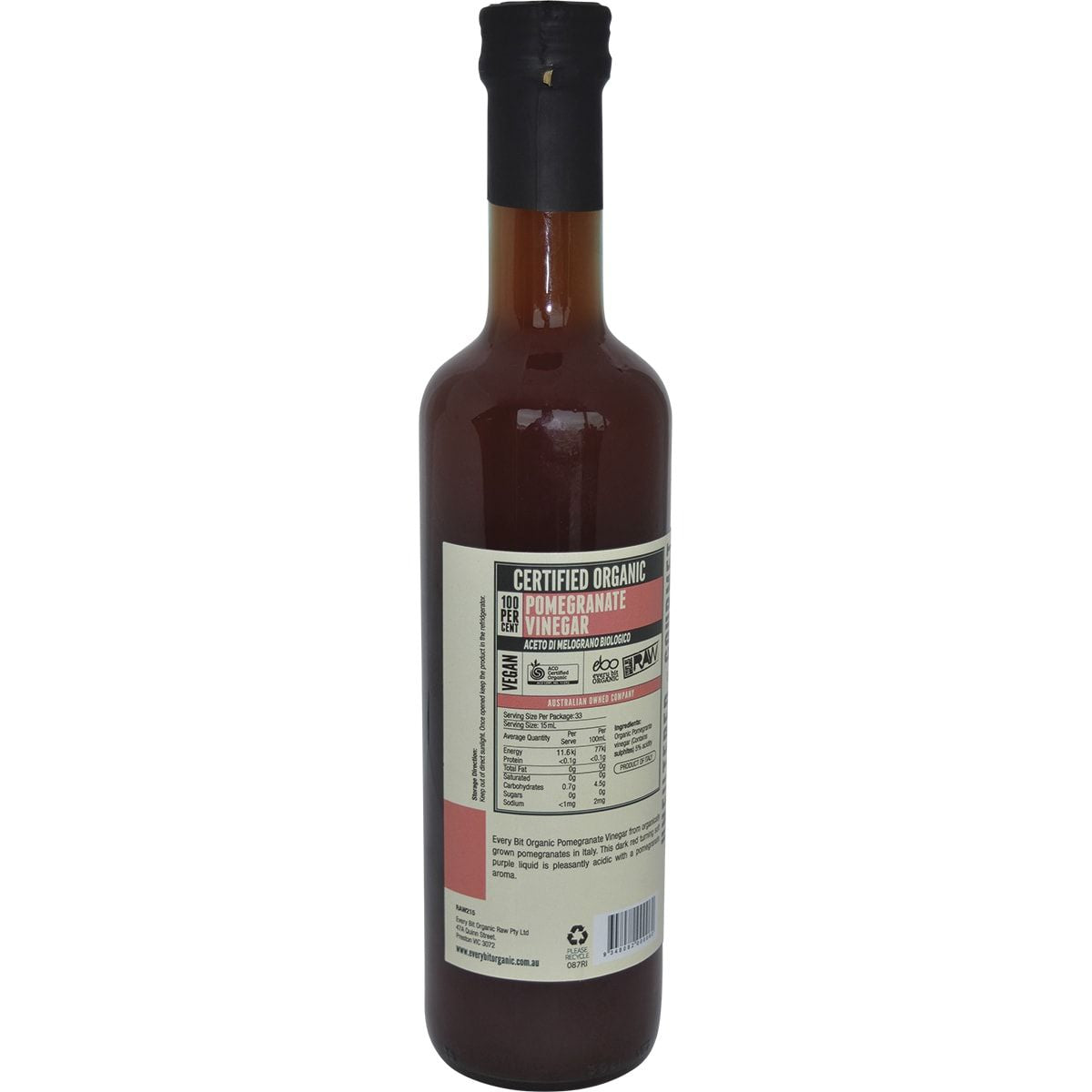 EVERY BIT ORGANIC RAW Pomegranate Vinegar With The Mother 500ml 6PK EVERY BIT