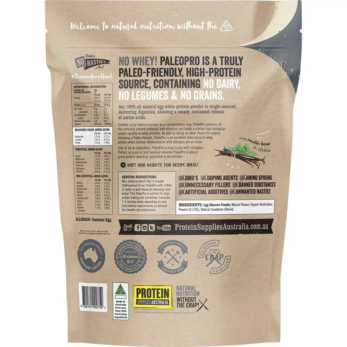 PROTEIN SUPPLIES AUSTRALIA PaleoPro (Egg White Protein) Vanilla Bean 400g PROTEIN SUPPLIES AUSTRALIA