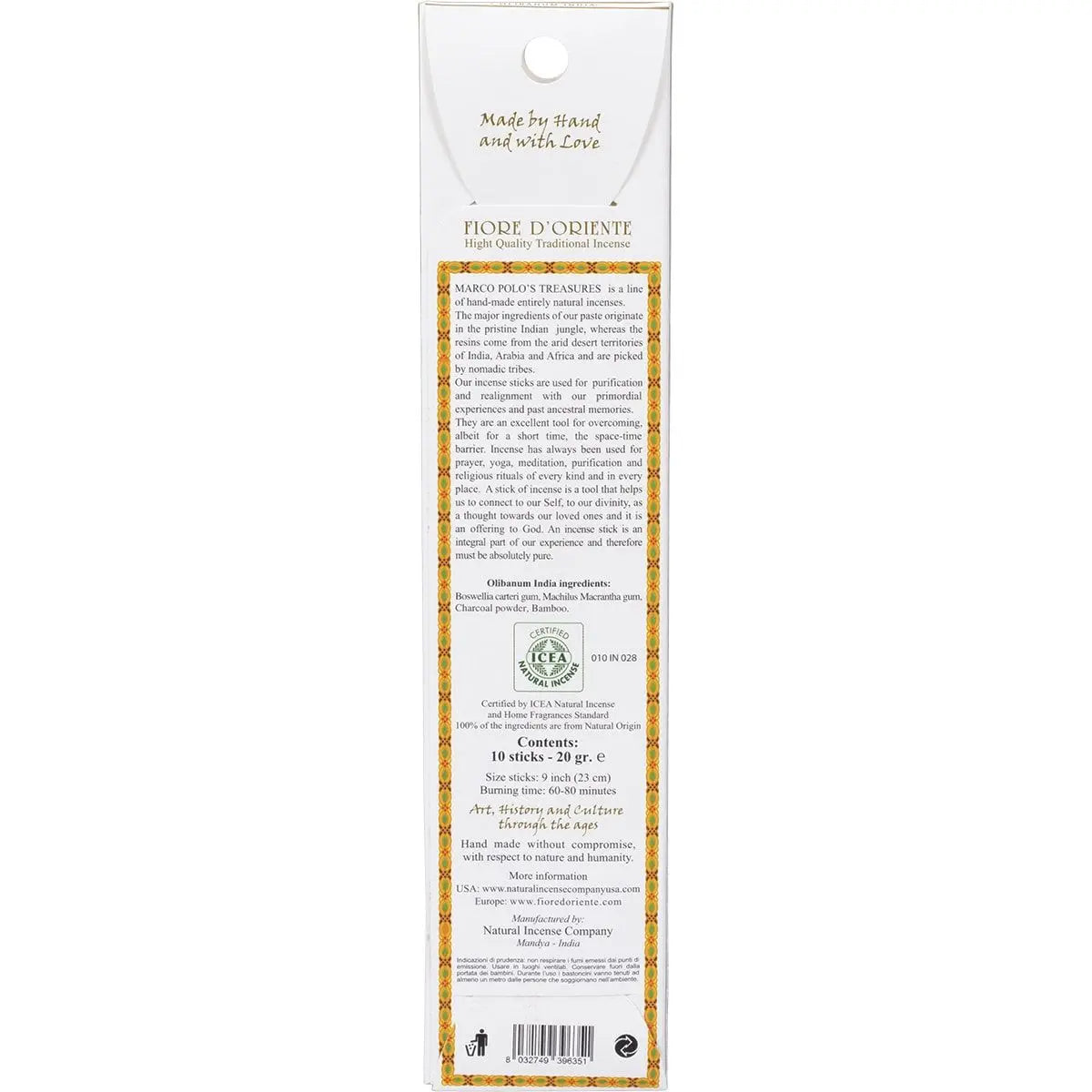 MARCO POLO'S TREASURES Incense Sticks Olibanum India 10 MARCO POLO