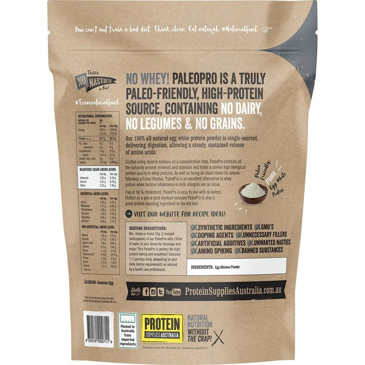 PROTEIN SUPPLIES AUSTRALIA PaleoPro (Egg White Protein) Pure 400g PROTEIN SUPPLIES AUSTRALIA