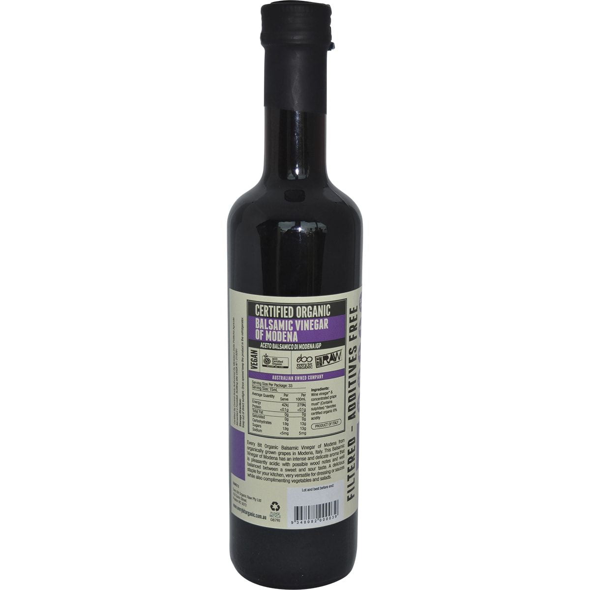 EVERY BIT ORGANIC RAW Balsamic Vinegar Of Modena 500ml 6PK EVERY BIT