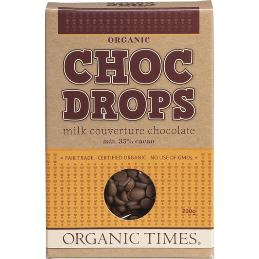ORGANIC TIMES Choc Drops Milk Couverture Drops 200g ORGANIC TIMES