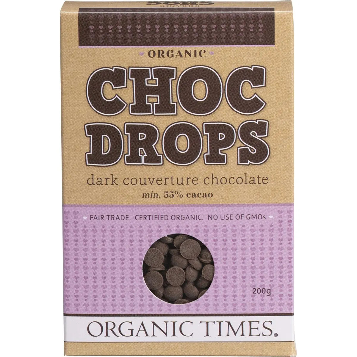 ORGANIC TIMES Choc Drops Dark Couverture Drops 200g ORGANIC TIMES