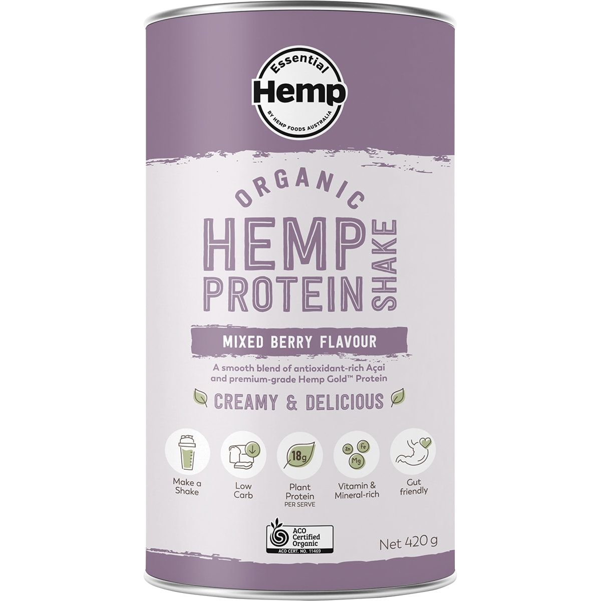 ESSENTIAL HEMP Organic Hemp Protein Mixed Berry & Acai 420g ESSENTIAL HEMP